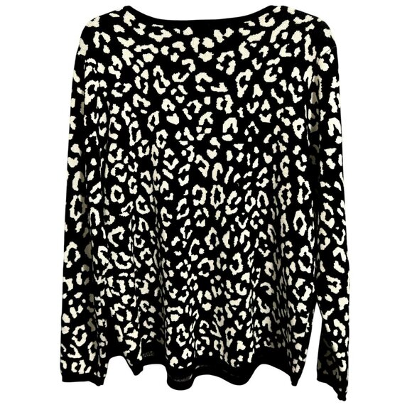Chicos Womens Black & White Leopard Print Sweater 3 XL Pullover Rayon/Polyester - Picture 4 of 7